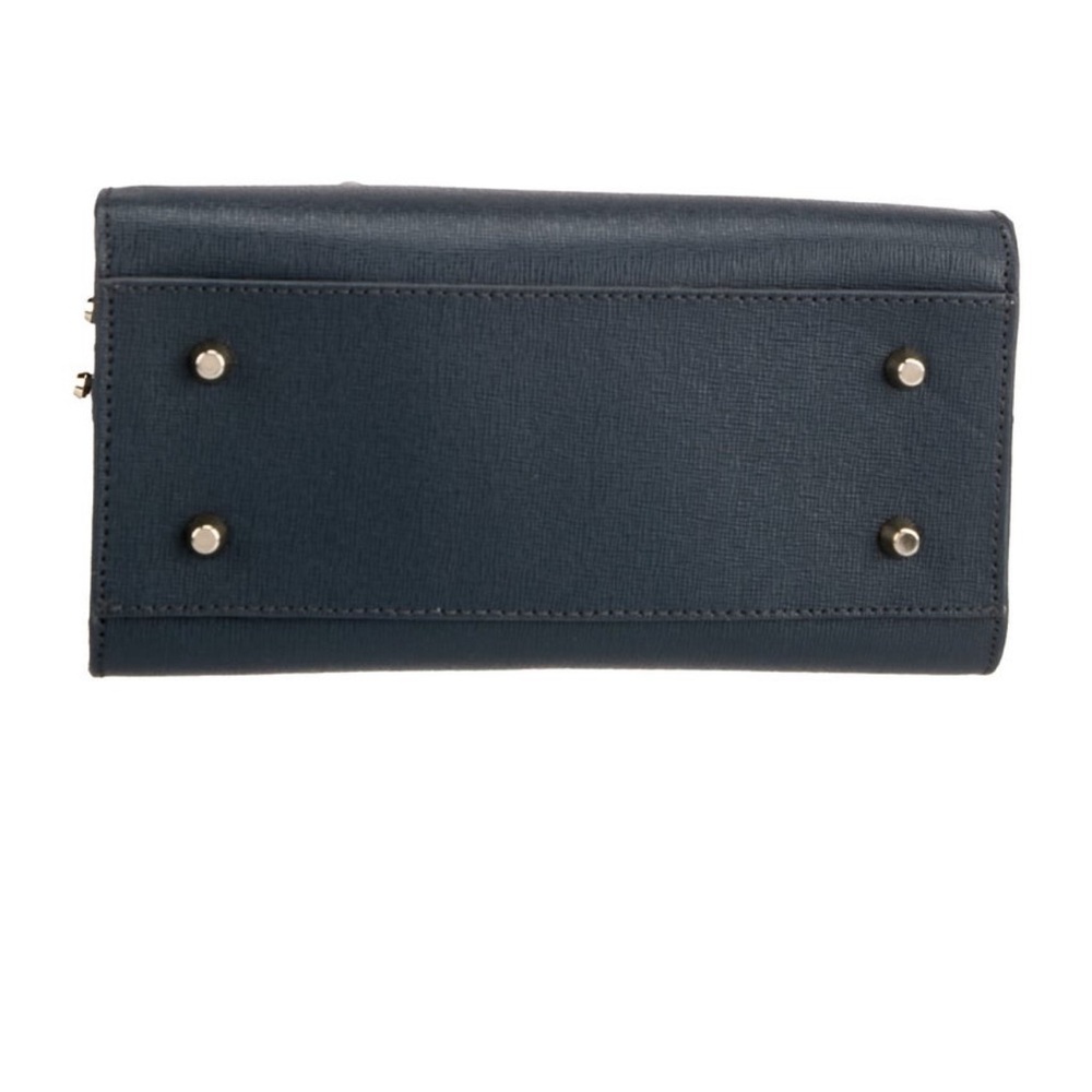 Furla Navy Structured Leather Satchel with Gold Logo - Picture 4 of 5